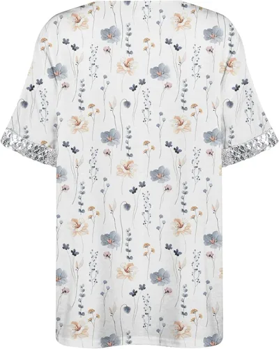 Vista 3 de Camisetas sexis para mujer, estilo casual, con lentejuelas, firme, cuello en V, hombros descubiertos, holgadas, casuales, color degradado, tallas