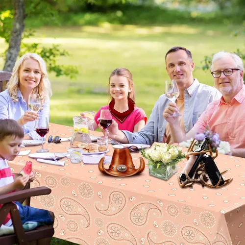 Vista 6 de Tatuo Mantel de fiesta del oeste con estampado de cachemira, mantel de bandana, mantel de plástico rectangular con flores para fiesta temática