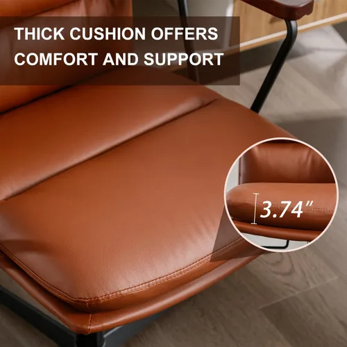 Vista 9 de Okeysen Silla de escritorio de oficina sin ruedas, silla ergonómica con Marrón retro