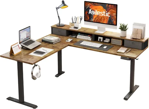Vista 20 de Agilestic Escritorio de Pie en Forma de L de 59 Pulgadas de Altura Ajustable, Escritorio de Esquina Eléctrico de Pie, Mesa de Computadora Sit Stand