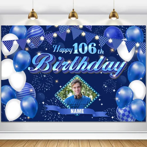 Vista 103 de Dicodes Fondo de decoración de feliz cumpleaños número 100 color azul marino personalizado, cartel con purpurina, pancarta, suministros