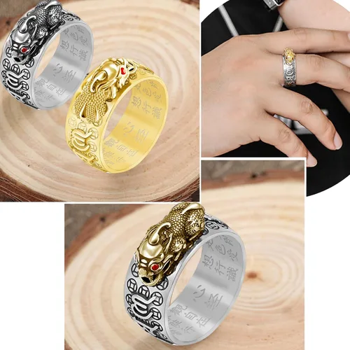 Vista 6 de HJ HUAJ Feng Shui Anillo Feng Shui PiXiu Mantra Anillo PiXiu Anillos PiXiu, Anillo PiXiu Anillo De La Suerte Feng Shui Amuleto Lucky Wealth Jewelry