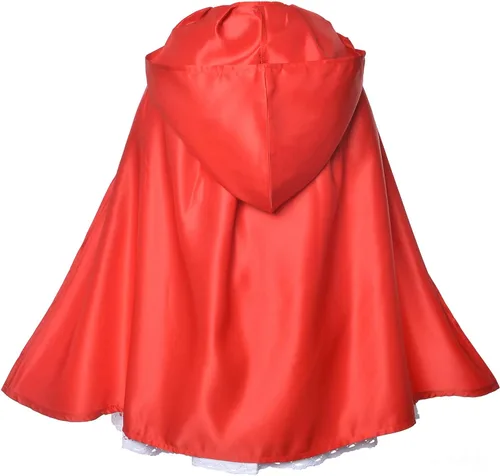 Vista 4 de Vestido de Caperucita Roja, disfraz de Navidad para niñas con capa, diadema, bolsa (2-12 años)