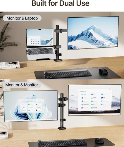 Vista 4 de monTEK Soporte para monitor y portátil para escritorio, brazo de monitor de altura ajustable para pantalla de hasta 32 pulgadas y portátil de 17
