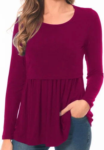 Vista 2 de Bearsland Camiseta de lactancia para mujer, cuello redondo, ropa de embarazo Ajwine Rojo