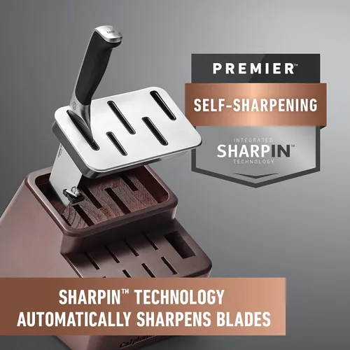 Vista 4 de Calphalon® Premier™ SharpIN - Juego de cuchillos con bloque de cuchillos afilador, 15 piezas, acero al carbono