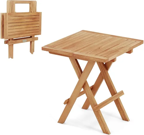 Vista 11 de RELAX4LIFE Mesa auxiliar plegable para exteriores, mesa auxiliar de madera de teca, mesa de café octogonal con mesa de listones, mesa de campamento