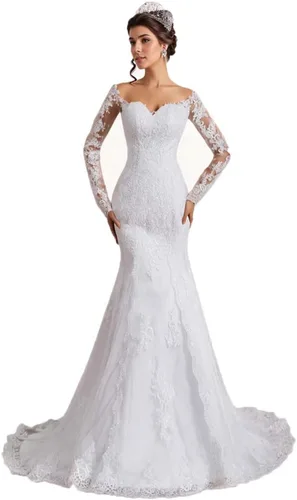 Vista 40 de Vestido de novia formal sin tirantes con encaje, largo de sirena para mujer 2019 WD162
