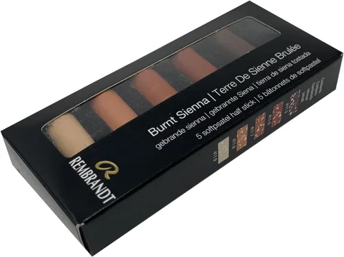Vista 2 de Rembrandt Juego de micro pastel suave, medias barras de 5 piezas, Siennas quemadas Half-Stick Pastels Set for Smooth Color Transfer, High