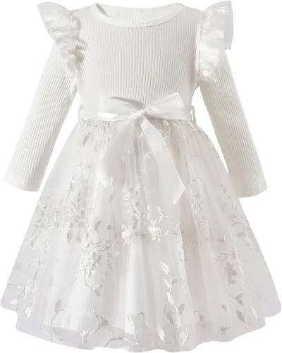Vista 26 de Vestido de tul de manga larga para niña pequeña de 1 a 5 años Negro