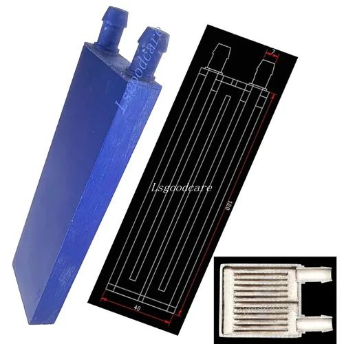Vista 2 de Lsgoodcare Bloque de enfriamiento de agua de aluminio 1.575x4.724 in disipador de calor pulido azul con tubo y hebillas de bloque de agua para PC PC