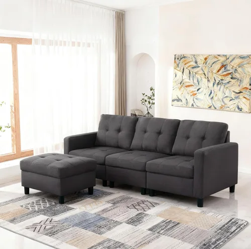Vista 13 de Sofá modular de 55 pulgadas con otomana móvil, sofá de 2 asientos para espacios pequeños, sofá de nube en forma de L, sofá modular pequeño para sala