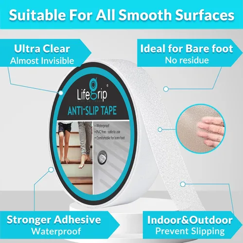 Vista 2 de LifeGrip - Cinta antideslizante transparente, de 1 pulgada por 17 pies, cinta de agarre de tracción antideslizante para bañeras, barcos, escaleras