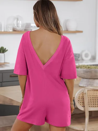 Vista 5 de AUTOMET Enterizo de pierna ancha para mujer, trajes casuales de verano, ajuste holgado, con bolsillos, ropa 2024