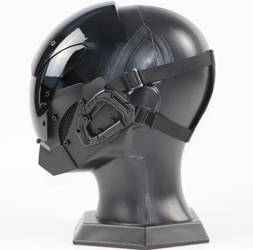 Vista 3 de Cyberpunk - Máscara de casco para hombre para cosplay, máscara futurista fresca Cyberpunk, accesorios para casco de cosplay, disfraz facial, negro