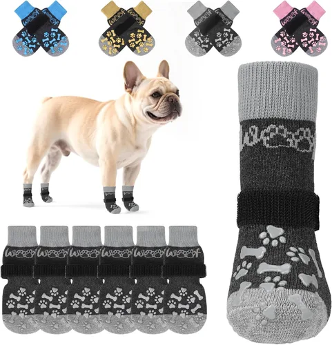 Vista 12 de KOOLTAIL Calcetines antideslizantes para perros para pavimento caliente, 3 pares de botas de perro y protectores de patas para evitar lamer