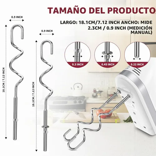 Vista 2 de Gancho de masa para batidora de mano Kitchenaid KHM512, ganchos de masa de acero inoxidable adecuados para KHM 5KSM KSM KSMO KSMH serie