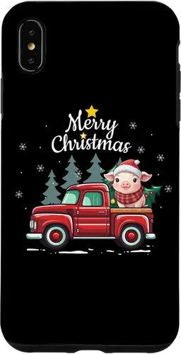Vista 7 de Funda divertida para iPhone 15 Pig Christmas Truck Plaid