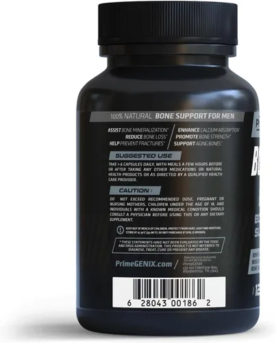 Vista 2 de PrimeGENIX Bone Complex - Suplemento de densidad ósea premium para hombres mayores de 40 años con calcio MCHA, vitamina K de doble forma MK-4 MK-7