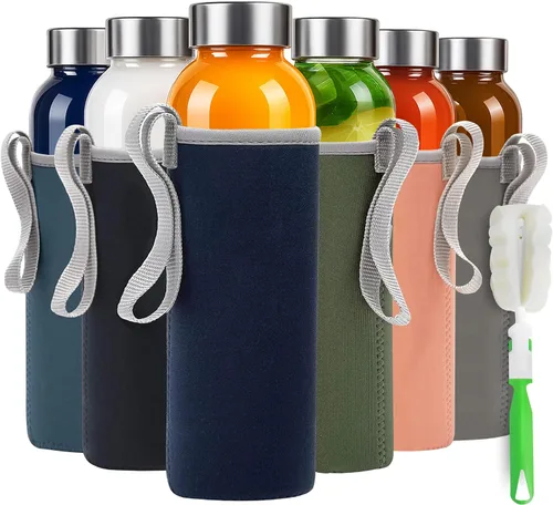 Vista 9 de Epica Botellas de vidrio transparente con tapas, botellas de agua de 17.5 onzas, paquete de 6 Travel-Friendly Juice bottles, Mix, Serve, and Store