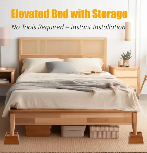 Vista 4 de Elevadores de muebles de madera de pino prémium de 2 pulgadas, resistentes, capacidad de 2000 libras, protectores de suelo, fáciles de instalar