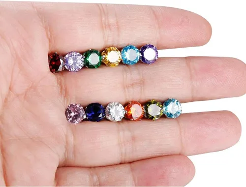 Vista 15 de Jstyle Aretes hipoalergénicos para mujeres y hombres, aretes de acero inoxidable quirúrgico con piedra natal, aretes coloridos de circonita cúbica