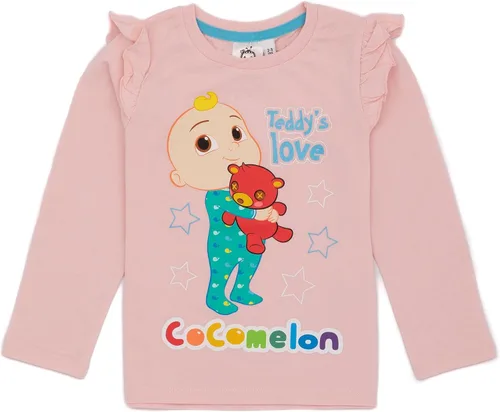 Vista 2 de CoComelon Pijama rosa de manga larga para niñas Conjunto de pantalones de descanso de personajes y camiseta de pijama Teddy Love Ropa