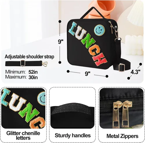 Vista 4 de Bolsa de almuerzo aislada con correa ajustable para el hombro, lonchera grande de nylon con aislamiento, bolsa de almuerzo reutilizable con asa