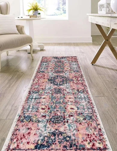 Vista 4 de Unique Loom Sumter Collection - Alfombra Aiken (2 x 6 pies, color rosa y azul)
