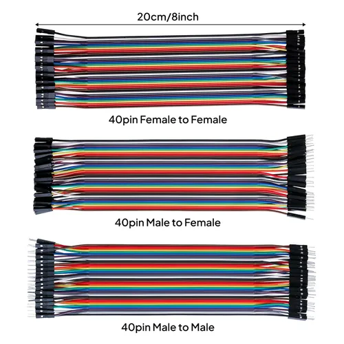 Vista 8 de ELEGOO 120 piezas de cables Dupont multicolor de 40 pines macho a hembra, 40 pines macho a macho, 40 pines hembra a hembra, kit de cables de puente