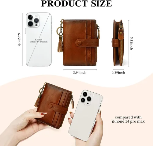 Vista 4 de Billetera de cuero para mujeres, billetera pequeña con bloqueo RFID para mujeres, billetera compacta de dos pliegues con tarjetero, ventana