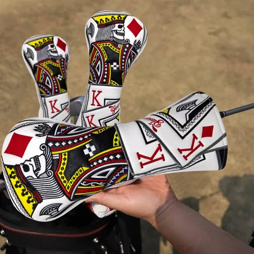 Vista 6 de Fundas para palos de golf, cubierta de piloto de diamante de póquer, cubierta de madera de Fariway, 3 cubiertas híbridas de madera, cubierta