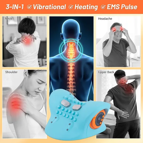 Vista 3 de Masajeador de cuello 2026 mejorado 3 en 1 masaje portátil con calor y vibración y estirador para aliviar el dolor de tejido profundo, dispositivo