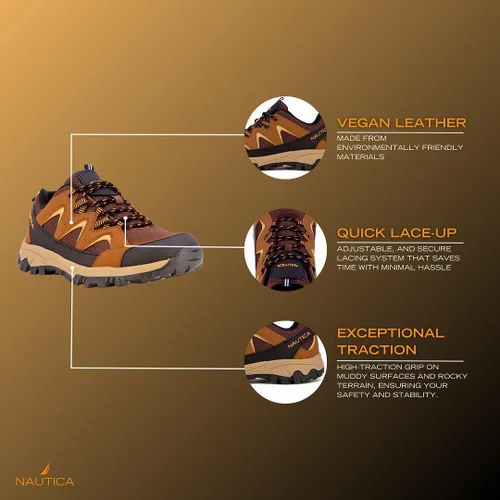 Vista 3 de NAUTICA Zapatos de senderismo duraderos para hombre, botas de agarre de tracción antideslizantes de baja altura para interiores y exteriores