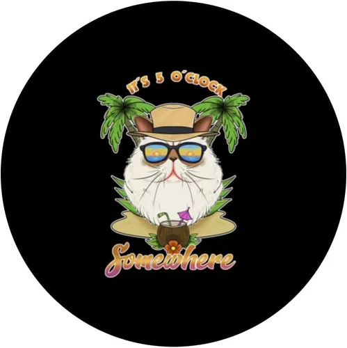 Vista 3 de Son las 5 en punto en algún lugar bebiendo PopSockets de gato del Himalaya intercambiables PopGrip