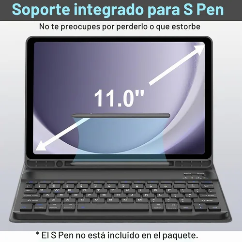 Vista 5 de Funda de teclado para tableta Samsung Galaxy A11 Plus 2025/A9 Plus 2023 5G de 11 pulgadas, teclado Bluetooth inalámbrico recargable, desmontable