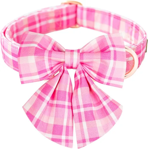 Vista 7 de Tunkoo Pink Daisy - Collar para perro con corbata de lazo de flores, collar ajustable de algodón de alta calidad, hebilla de metal duradera