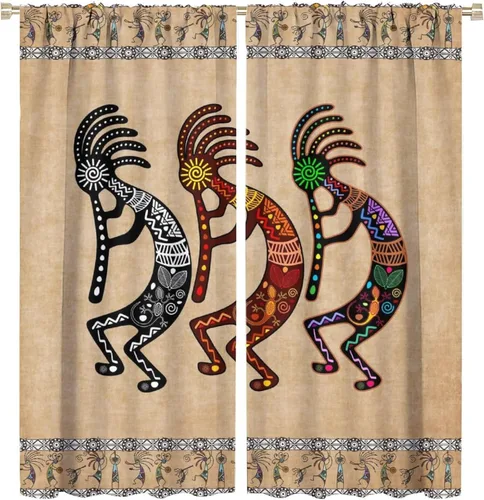 Vista 53 de Kokopelli - Cortinas opacas para cocina, decoración de sala de estar, dormitorio, 21 x 45 pulgadas, 2 paneles
