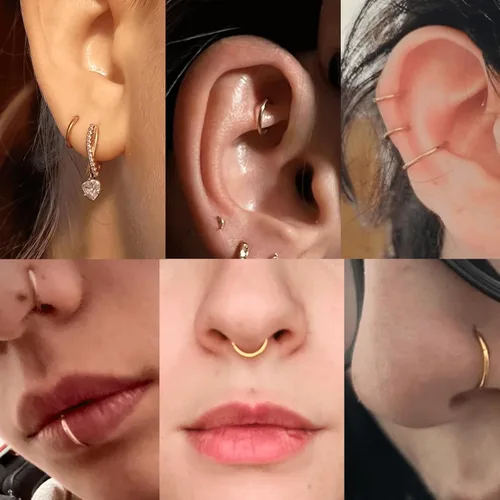 Vista 3 de Juego de 5 aretes para nariz calibre 20G, 18G y 16G, de acero quirúrgico 316 L, piercing para trago, tabique y cartílago, para mujeres y hombres