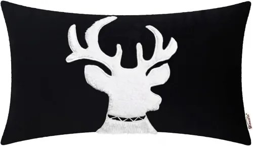 Vista 39 de BRAWARM Christmas Reindeer Pillow Cover 18x18 Black Velvet Embroidered Reno negro