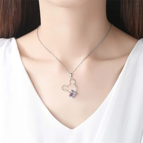 Vista 2 de Juego de joyas para mujeres y niñas, juego de collar y aretes de ratón chapados en plata S925, lindo aretes y colgante con circonita cúbica