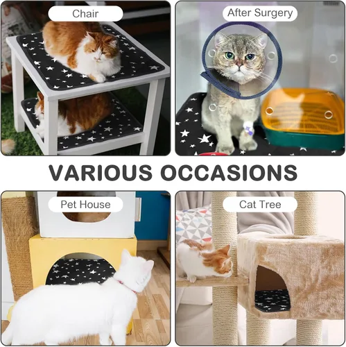 Vista 3 de Namalu Paquete de 4 camas autocalentantes para gatos, alfombrilla térmica para gatos con patrón de estrellas, suave almohadilla térmica para jaula