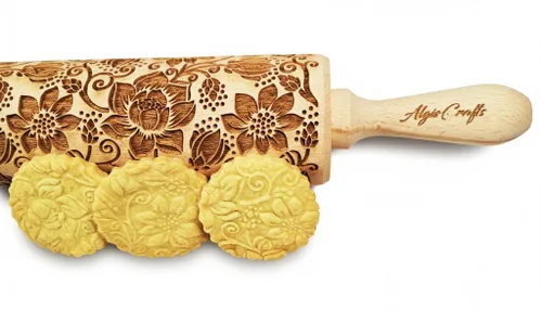 Vista 10 de CANNABIS ROLLING PIN PATRÓN CON HOJAS DE CANNABIS para COOKIES EMBOSSED