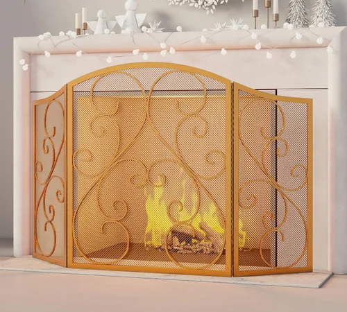 Vista 12 de Pantalla para chimenea Fire Beauty de 3 paneles, hierro forjado de metal, 121,9 cm (L) x 76,2 cm (H), cubierta protectora contra chispas (negro)