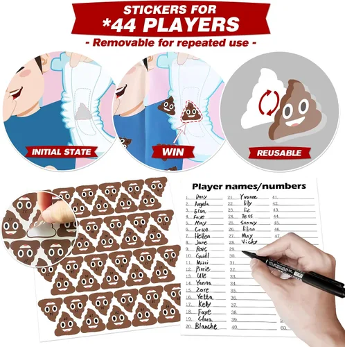 Vista 2 de PARTYLOUD Pin The Sticker en el pañal, juegos de baby shower, divertidos juegos de baby shower, actividades temáticas de pañales, juegos de fiesta