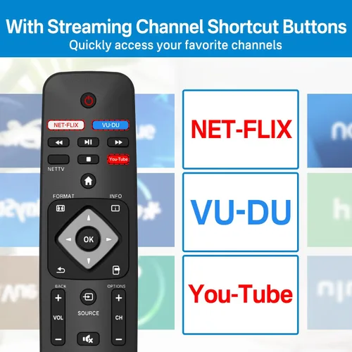 Vista 4 de NH500UP - Reemplazo de mando a distancia compatible con Philips TV Remote Reemplazo con cubierta azul brillante para NH500U NH500UW NH503UP
