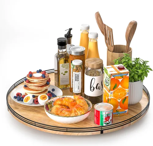 Vista 36 de Marble Lazy Susan - Tocadiscos para mesa, bandeja redonda de mármol de grano de madera antigua de 10 pulgadas para mesa de comedor, encimera de Negro