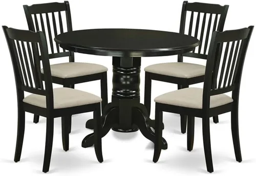 Vista 8 de East West Furniture SHDA3-BLK-C - Juego de mesa de comedor de 3 piezas para espacios pequeños que contiene una mesa de cocina redonda con pedestal