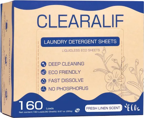Vista 7 de Hojas de detergente para lavandería hasta 160 lavados, Amber Dusk - Excelentes para viajes, apartamentos, dormitorios, tiras de detergente CLEARALIF