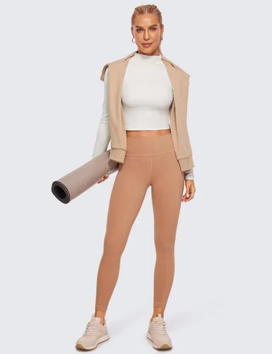 Vista 3 de CRZ YOGA Butterluxe - Camiseta corta de manga larga con cuello alto falso para mujer, ajustada, atlética, entrenamiento, casual, capa base